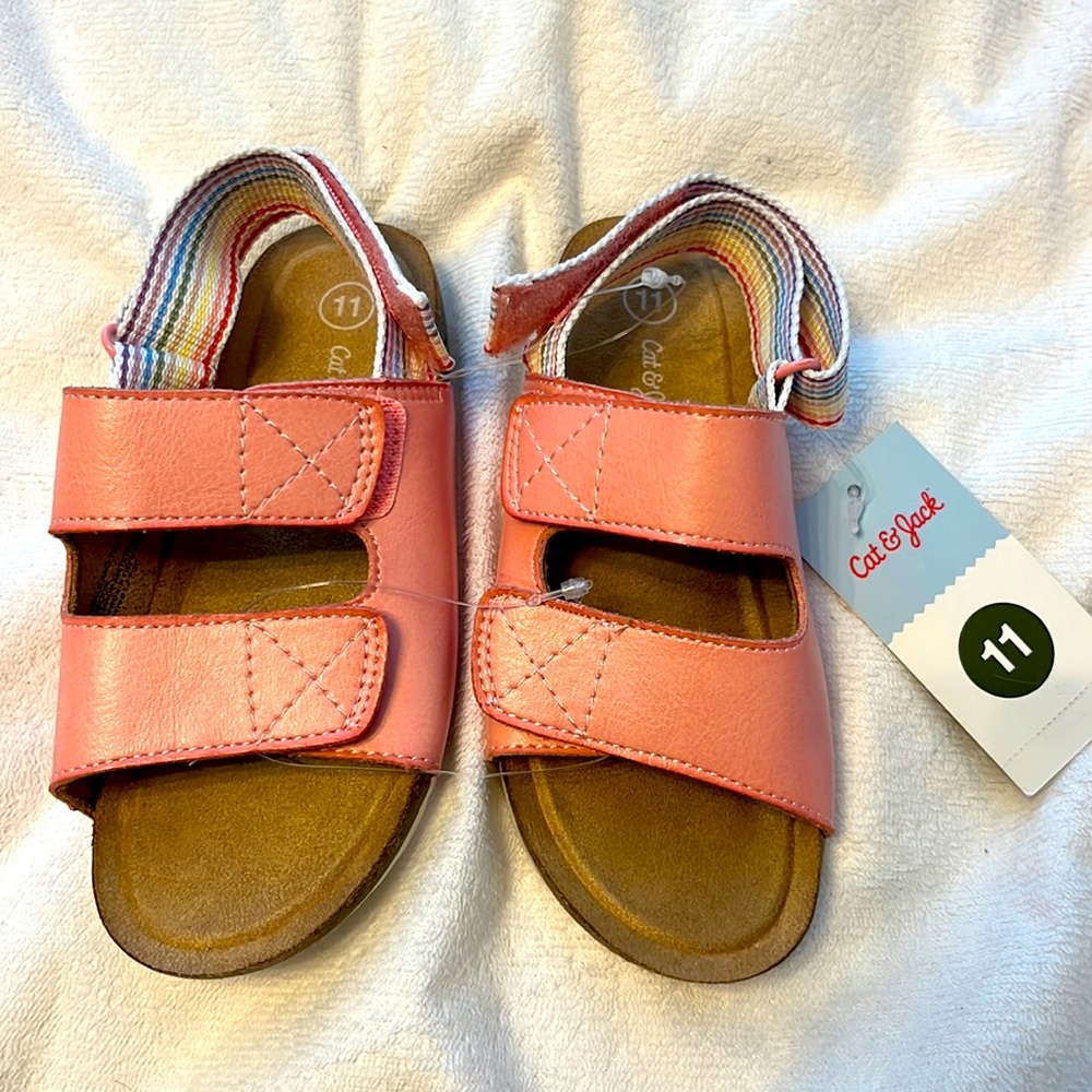 Cat & Jack sandals, pink with rainbow Velcro heel strap, new with tags, size 11